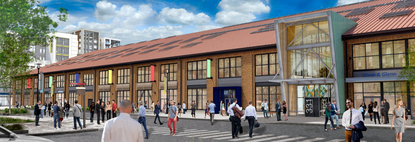Rendering of the north entrance to the YardWorks building