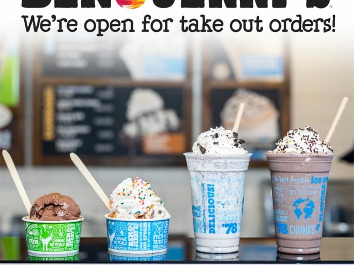 Ben & Jerry's - We're open for take out orders!