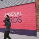 Arsenal Yards graphic on a garage door