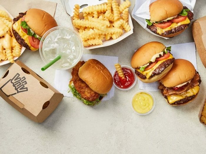 Shake Shack burgers, fries, and drink