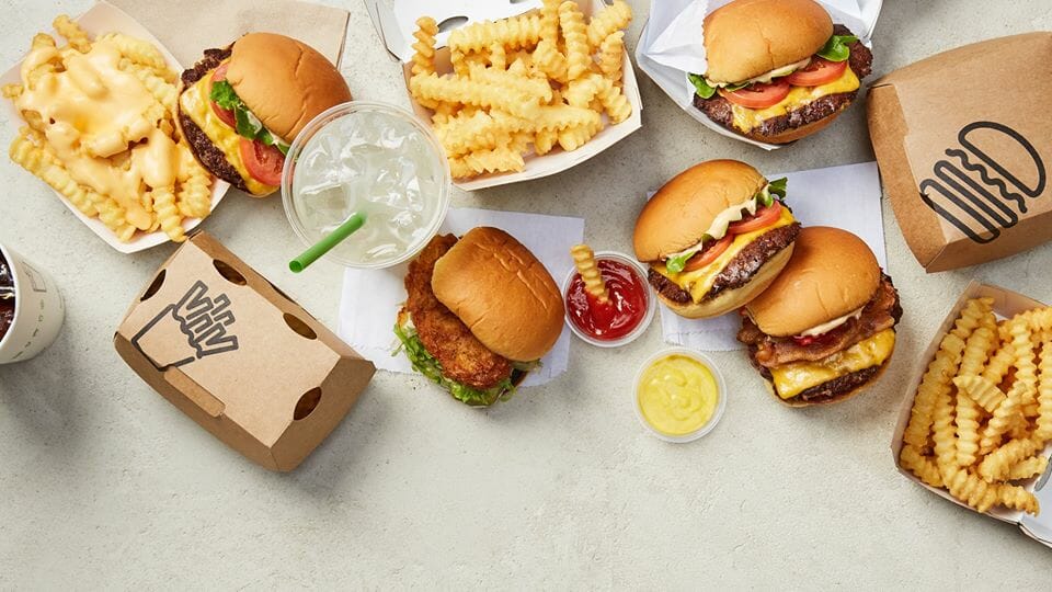 Shake Shack burgers, fries, and drink