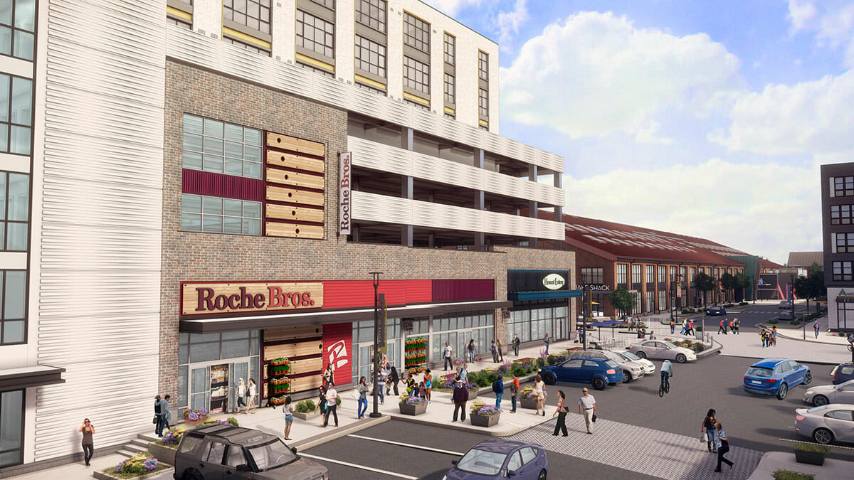 Rendering of Roche Bros. grocery store in Arsenal Yards